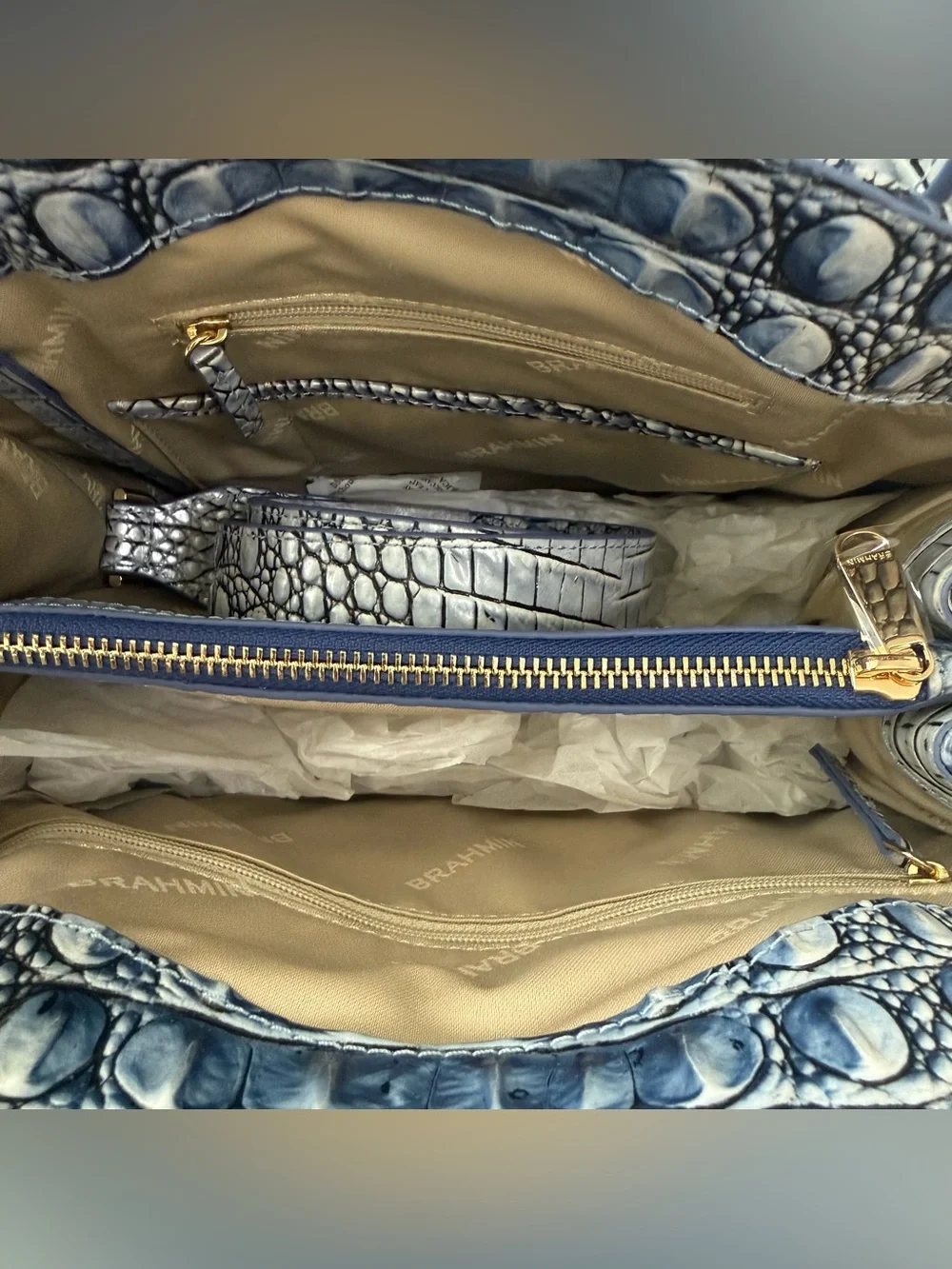 Brahmin Rosetta Satchel Bellbottom Blue Melbourne Leather